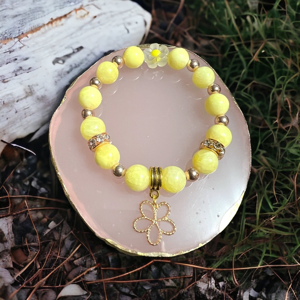 Semi precious yellow beads charm bracelet - Picture 1 of 4